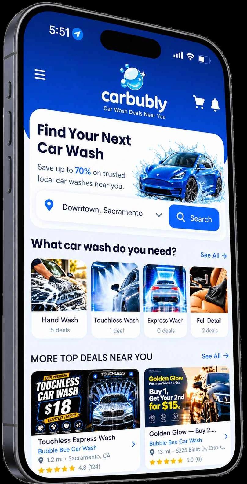 Carbubly app — find your next car wash