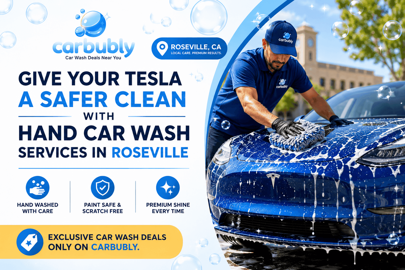 Tesla hand car wash services in Roseville