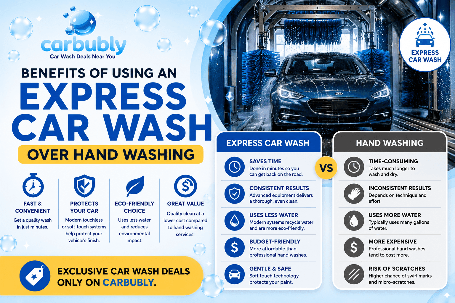 Benefits of Using an Express Car Wash Over Hand Washing